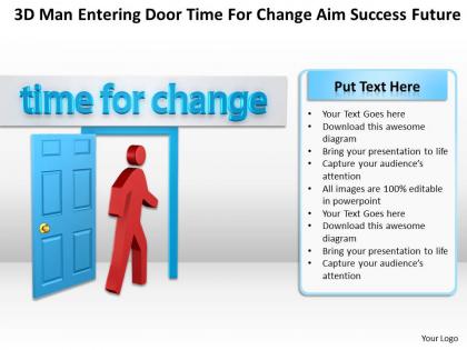 3d man entering door time for change aim success future ppt graphic icon