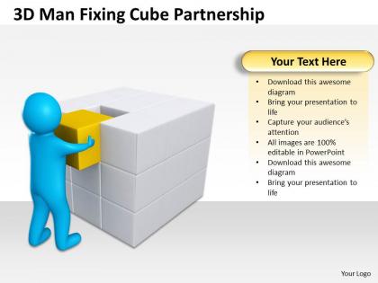 3d man fixing cube partnership ppt graphics icons