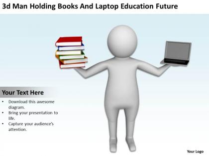 3d man holding books and laptop education future ppt graphics icons