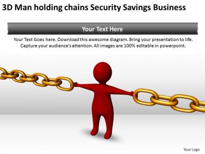 3d man holding chains security savings business ppt graphics icons