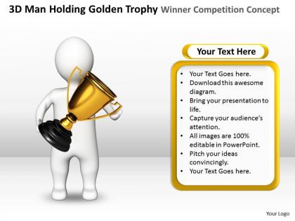 3d man holding golden trophy winner competition concept ppt graphics icons