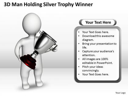 3d man holding silver trophy winner ppt graphics icons