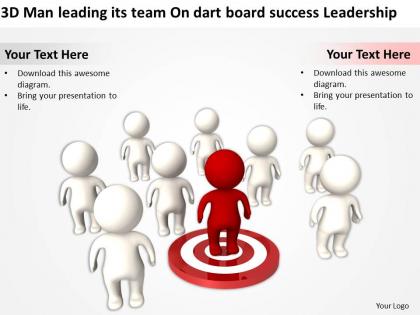 3d man leading its team on dart board success leadership ppt graphics icons