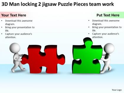 3d man locking 2 jigsaw puzzle pieces team work ppt graphics icons