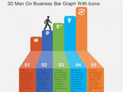 3d man on business bar graph with icons flat powerpoint design