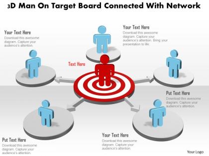 3d man on target board connected with network powerpoint template