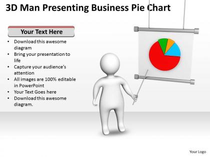 3d man presenting business pie chart ppt graphics icons