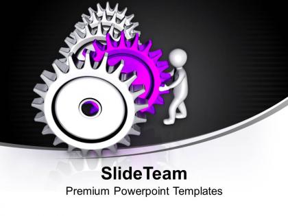 3d man pushing gear leadership powerpoint templates ppt themes and graphics 0213