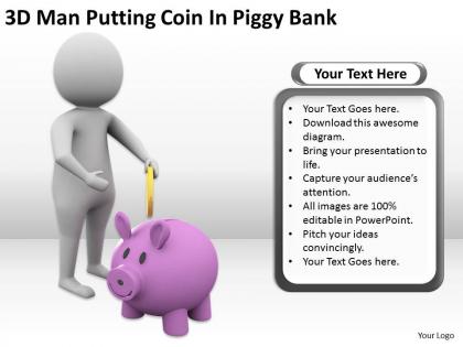 3d man putting coin in piggy bank ppt graphics icons powerpoint