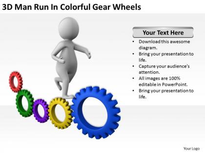 3d man run in colorful gear wheels ppt graphics icons powerpoint