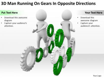 3d man running on gears in opposite directions ppt graphics icons powerpoint