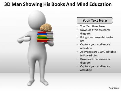 3d man showing his books and mind education ppt graphics icons powerpoint