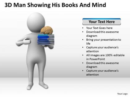 3d man showing his books and mind ppt graphics icons powerpoint