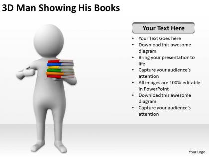 3d man showing his books ppt graphics icons