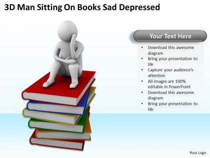 3d man sitting on books sad depressed ppt graphics icons powerpoint