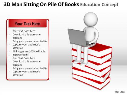 3d man sitting on pile of books education concept ppt graphics icons