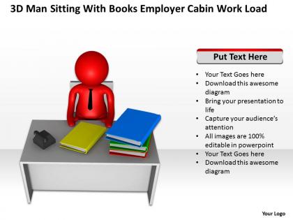 3d man sitting with books employer cabin work load ppt graphic icon