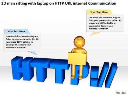 3d man sitting with laptop on http url internet communication ppt graphic icon