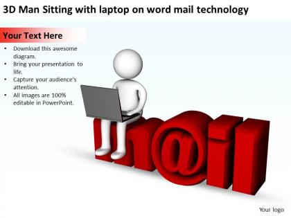 3d man sitting with laptop on word mail technology ppt graphics icons