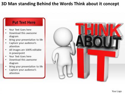 3d man standing behind the words think about it concept ppt graphics icons