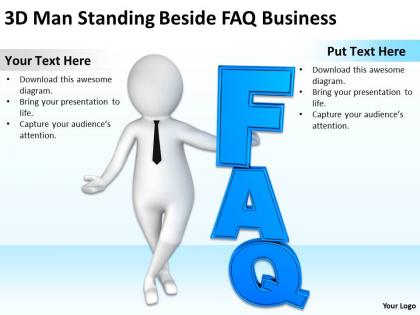 3d man standing beside faq business ppt graphics icons powerpoint