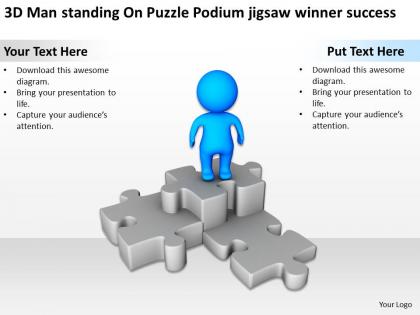3d man standing on puzzle podium jigsaw winner success ppt graphics icons