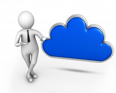 3d man standing with cloud symbol stock photo