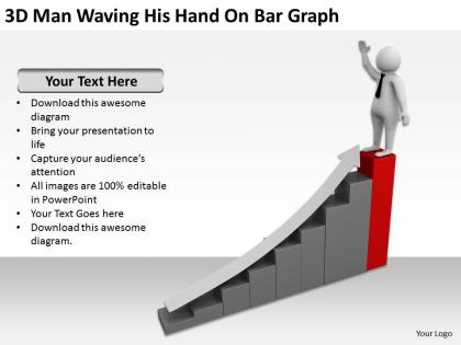 3d man waving his hand on bar graph ppt graphics icons powerpoint