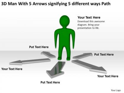 3d man with 5 arrows signifying 5 different ways path ppt graphics icons