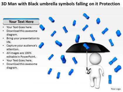 3d man with black umbrella symbols falling on it protection ppt graphics icons