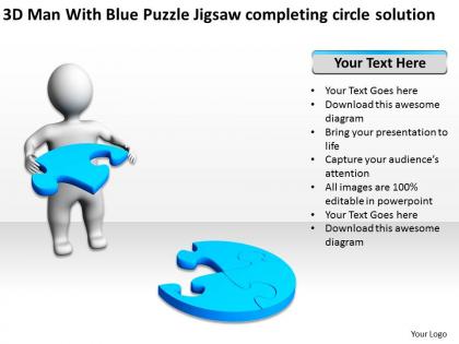 3d man with blue puzzle jigsaw completing circle solution ppt graphics icons