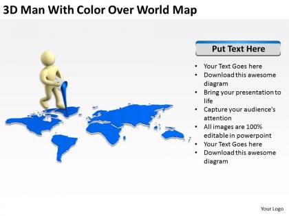 3d man with color over world map ppt graphics icons powerpoint