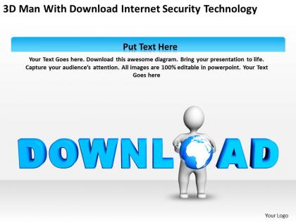3d man with download internet security technology ppt graphics icons