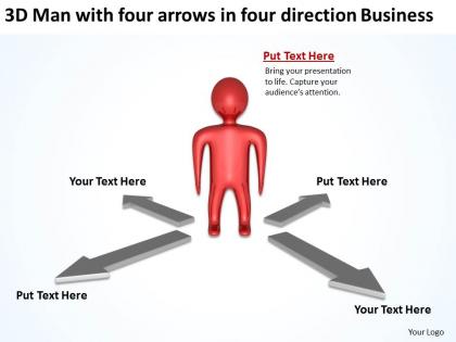 3d man with four arrows in four direction business ppt graphics icons