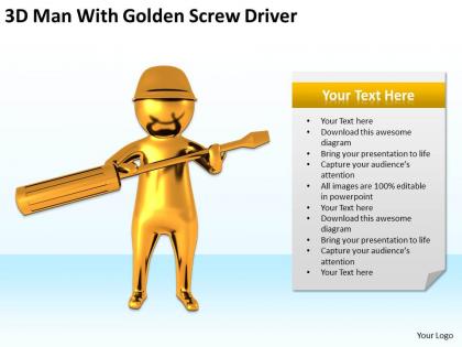 3d man with golden screw driver ppt graphics icons powerpoint