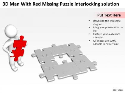 3d man with red missing puzzle interlocking solution ppt graphic icon