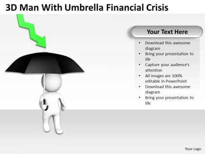 3d man with umbrella financial crisis ppt graphics icons