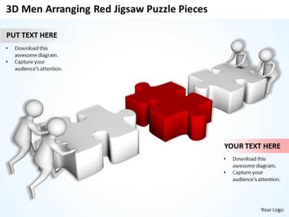 3d men arranging red jigsaw puzzle pieces ppt graphics icons powerpoint