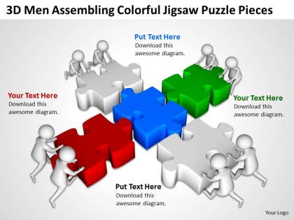 3d men assembling colorful jigsaw puzzle pieces ppt graphics icons powerpoint