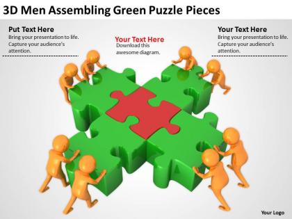 3d men assembling green puzzle pieces ppt graphics icons powerpoint
