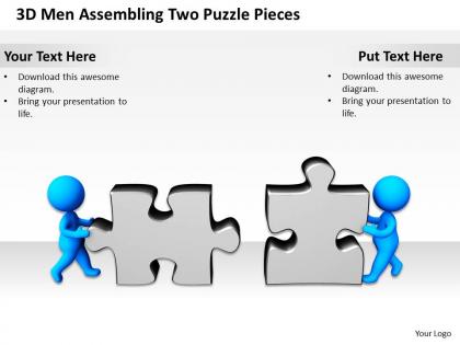 3d men assembling two puzzle pieces business concept ppt graphics icons