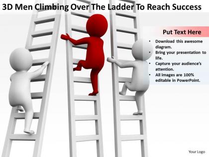 3d men climbing over the ladder to reach success ppt graphics icons powerpoin