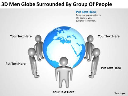 3d men globe surrounded by group of people ppt graphic icon