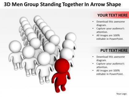 3d men group standing together in arrow shape ppt graphics icons
