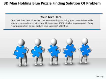 3d men holding blue puzzle finding solution of problem ppt graphic icon