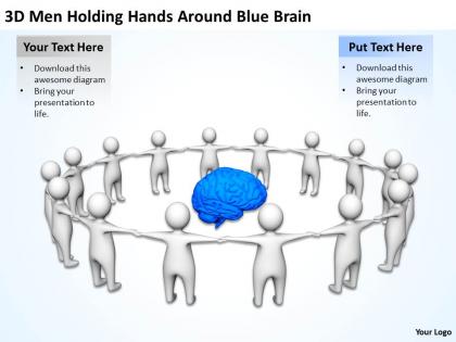 3d men holding hands around blue brain ppt graphics icons powerpoint