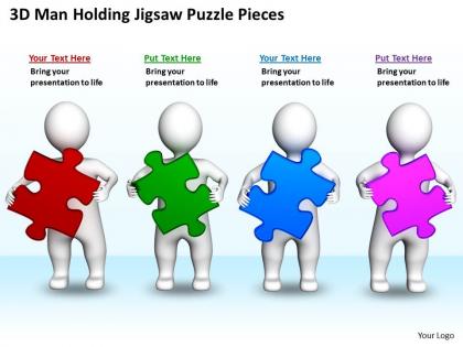 3d men holding jigsaw puzzle pieces business concept ppt graphics icons