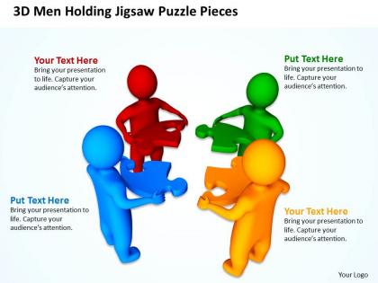 3d men holding jigsaw puzzle piecess teamwork business ppt graphics icons
