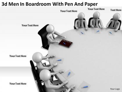 3d men in boardroom with pen and paper ppt graphics icons powerpoint
