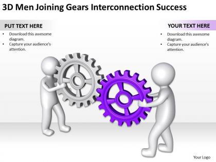 3d men joining gears interconnection success ppt graphics icons